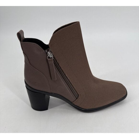 Me Too Brown Knit Leather Block Heel Ankle Boots With Side Zipper Womens Size 9 - Picture 8 of 11
